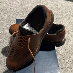 Cole Haan Brown Perforated Leather Lace-Up Oxfords with Black Soles